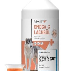 ReaVET Lachsöl für Hunde 1L – Hochdosiert mit Omega 3 & 6, frisch abgefüllt in Deutschland, beste Lebensmittelqualität