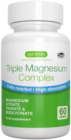 Igennus Dreifach-Magnesium-Komplex – Hoch bioverfügbares Glycinat, Taurat & Citrat für optimale Unterstützung, 60 vegane