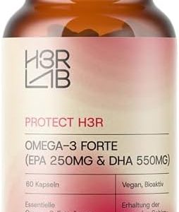 Omega-3 Forte – Vegane Algenöl-Kapseln mit 550 mg DHA & 250 mg EPA für gesunde Herzen (60 Kapseln)