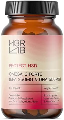 Omega-3 Forte – Vegane Algenöl-Kapseln mit 550 mg DHA & 250 mg EPA für gesunde Herzen (60 Kapseln)