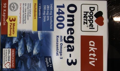 Doppelherz Omega-3 1400 mg Kapseln - Hochdosiertes Konzentrat mit Vitamin E für Herzgesundheit - 90 Stück