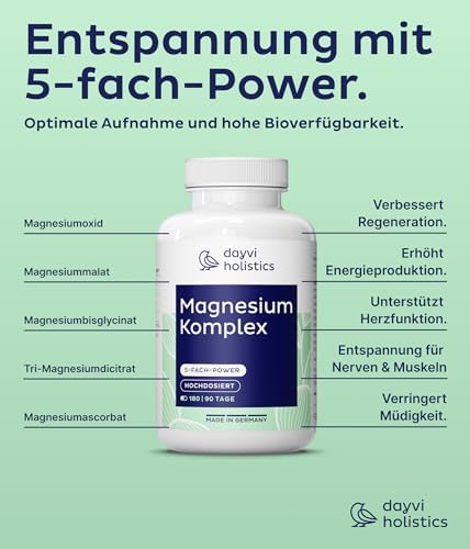 Magnesium Komplex hochdosiert 400mg - 180 Kapseln für mehr Energie im Alltag