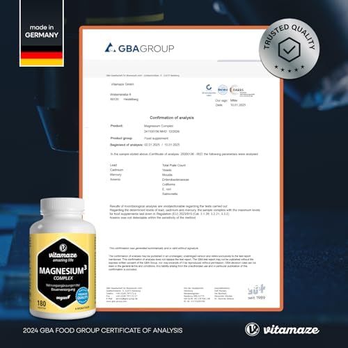 Magnesium Komplex – 350 mg hochwertiges Magnesium für 24h Depot-Effekt, 180 vegane Tabletten, ohne Zusatzstoffe, Made in