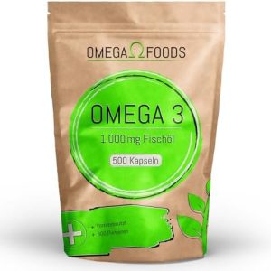 Omega 3 Fischöl Kapseln – 500 Kapseln Hochdosiert für Herzgesundheit – 1000mg Omega-3 Pro Portion im Vorratspaket
