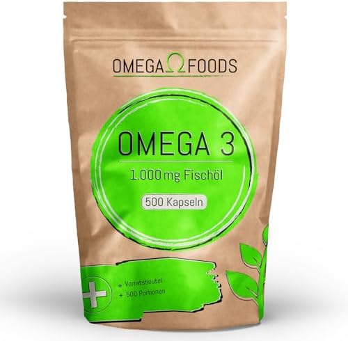 Omega 3 Fischöl Kapseln – 500 Kapseln Hochdosiert für Herzgesundheit – 1000mg Omega-3 Pro Portion im Vorratspaket
