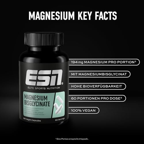 ESN Magnesium Kapseln, 120 Stück, 300 mg pro Portion - Hohe Bioverfügbarkeit für Energie und Wohlbefinden - Made in Germ