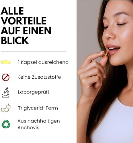 Hochdosierte Omega-3 Kapseln von – 2000 mg Fischöl, 800 mg EPA, 400 mg DHA – Nachhaltig & Laborgeprüft für Ihre Gesundh