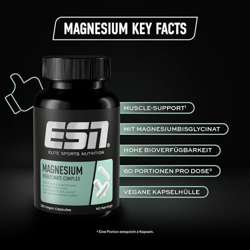 ESN Magnesium Kapseln, 120 Stück, 300 mg pro Portion - Hohe Bioverfügbarkeit für Energie und Wohlbefinden - Made in Germ