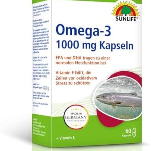SUNLIFE Omega 3 Kapseln hochdosiert – 1000mg Fischöl für optimale Gesundheit – gluten- & laktosefrei, 60 Stück