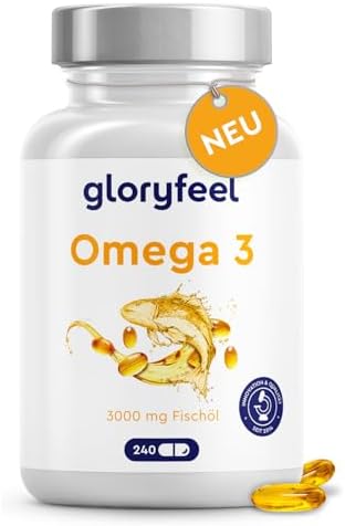Hochdosierte Omega 3 Kapseln von Omega - 3000mg Fischöl für Herzgesundheit - 240 Stück mit Vitamin E für optimale Vitali