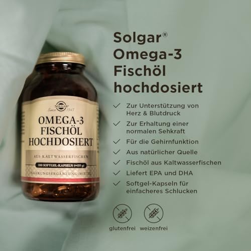 SOLGAR® Omega-3 Fischöl hochdosiert | 1764 mg EPA & DHA für Herzgesundheit | 50 Softgel-Kapseln für tägliche Energie