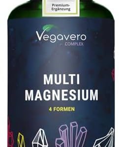 Vegavero Magnesium Komplex 375 mg | 4 bioaktive Formen für optimale Vitalität | Vegan & Zusatzfrei | 180 Kapseln