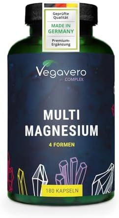 Vegavero Magnesium Komplex 375 mg | 4 bioaktive Formen für optimale Vitalität | Vegan & Zusatzfrei | 180 Kapseln
