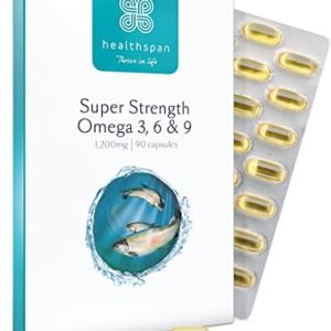 Healthspan Omega 3, 6 und 9 | Hochdosis 1.000 mg Kapseln | Unterstützt Gehirn, Augen und Herz | Nachhaltig & hochgereini