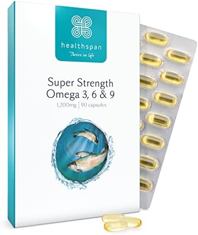 Healthspan Omega 3, 6 und 9 | Hochdosis 1.000 mg Kapseln | Unterstützt Gehirn, Augen und Herz | Nachhaltig & hochgereini