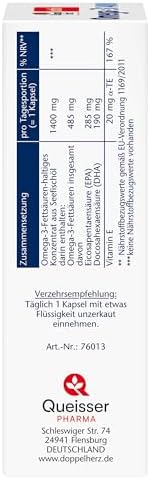 Doppelherz Omega-3 1400 mg Kapseln - Hochdosiertes Konzentrat mit Vitamin E für Herzgesundheit - 90 Stück