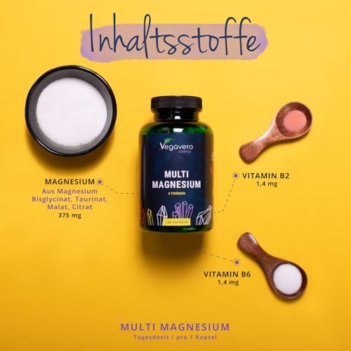 Vegavero Magnesium Komplex 375 mg | 4 bioaktive Formen für optimale Vitalität | Vegan & Zusatzfrei | 180 Kapseln