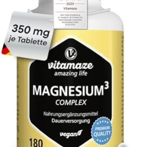 Magnesium Komplex – 350 mg hochwertiges Magnesium für 24h Depot-Effekt, 180 vegane Tabletten, ohne Zusatzstoffe, Made in