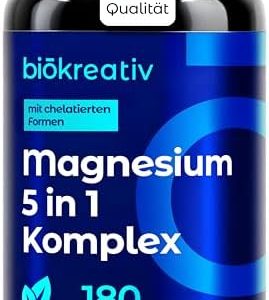 Magnesium Komplex Hochdosiert 180 Kapseln – Vegan & Laborgeprüft für optimale Gesundheit – 400mg pro Tag！