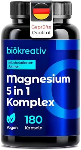 Magnesium Komplex Hochdosiert 180 Kapseln – Vegan & Laborgeprüft für optimale Gesundheit – 400mg pro Tag!