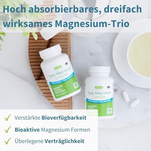 Igennus Dreifach-Magnesium-Komplex – Hoch bioverfügbares Glycinat, Taurat & Citrat für optimale Unterstützung, 60 vegane