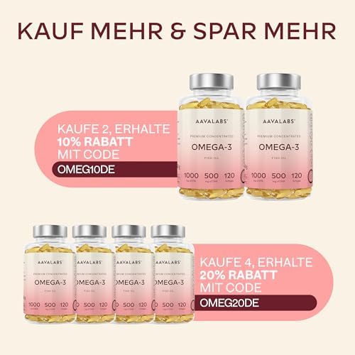 Omega 3 Kapseln Hochdosiert 2000mg – 2 Premium Fischöl Kapseln für optimale Gesundheit – 120 Stück für 60 Tage