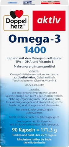 Doppelherz Omega-3 1400 mg Kapseln - Hochdosiertes Konzentrat mit Vitamin E für Herzgesundheit - 90 Stück