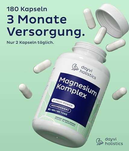 Magnesium Komplex hochdosiert 400mg - 180 Kapseln für mehr Energie im Alltag