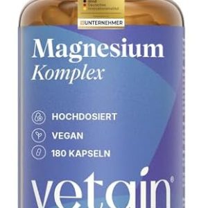 VETAIN Magnesium Komplex hochdosiert - 180 Kapseln für mehr Energie - vegan & laborgeprüft