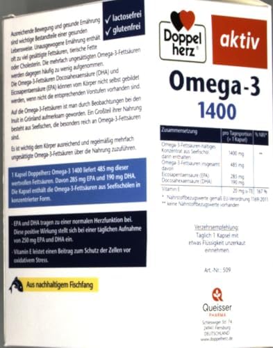 Doppelherz Omega-3 1400 mg Kapseln - Hochdosiertes Konzentrat mit Vitamin E für Herzgesundheit - 90 Stück