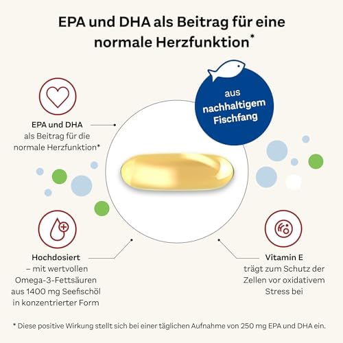 Doppelherz Omega-3 1400 mg Kapseln - Hochdosiertes Konzentrat mit Vitamin E für Herzgesundheit - 90 Stück