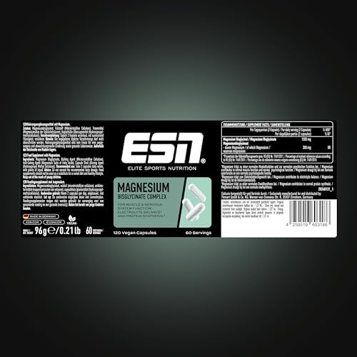 ESN Magnesium Kapseln, 120 Stück, 300 mg pro Portion - Hohe Bioverfügbarkeit für Energie und Wohlbefinden - Made in Germ