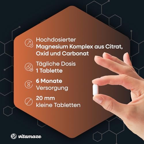 Magnesium Komplex – 350 mg hochwertiges Magnesium für 24h Depot-Effekt, 180 vegane Tabletten, ohne Zusatzstoffe, Made in
