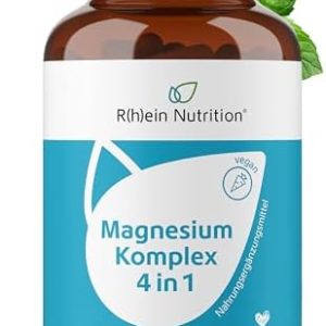 Rhein Nutrition Magnesium Komplex 4 in 1 - 400 mg hochdosiert für optimale Fitness - 120 vegane Kapseln