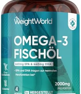 WeightWorld Omega 3 Weichkapseln - 2000mg Fischöl mit 1100mg Omega-3 für Herzgesundheit - 240 Softgels