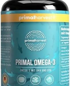 Primal Harvest ® Omega 3 Fischöl Kapseln - Hoher EPA & DHA Gehalt für Herzgesundheit, 30 Portionen, leicht zu schlucken