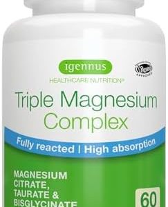 Igennus Dreifach-Magnesium-Komplex – Hoch bioverfügbares Glycinat, Taurat & Citrat für optimale Unterstützung, 60 vegane