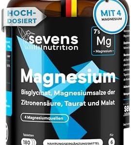 Sevens Magnesium Komplex Hochdosiert - 418 mg elementares Magnesium für optimale Energie - 180 Tabletten für täglich fri