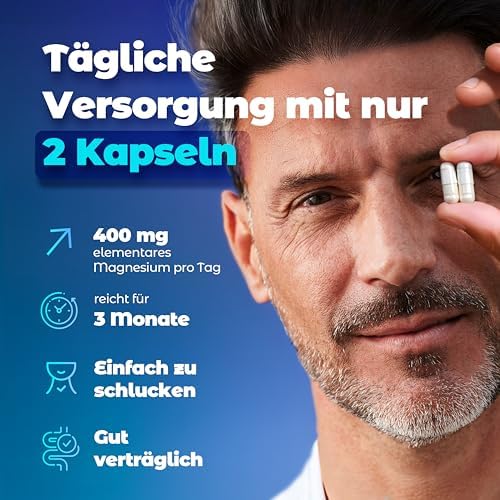 Magnesium Komplex Hochdosiert 180 Kapseln – Vegan & Laborgeprüft für optimale Gesundheit – 400mg pro Tag!