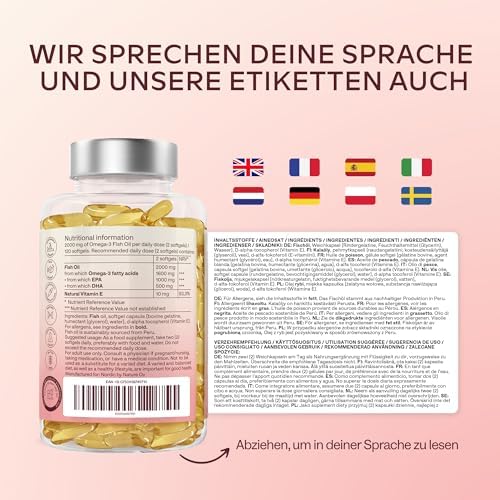Omega 3 Kapseln Hochdosiert 2000mg – 2 Premium Fischöl Kapseln für optimale Gesundheit – 120 Stück für 60 Tage