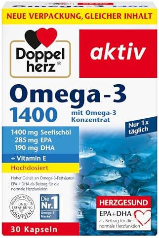 Doppelherz Omega-3 1400 mg Kapseln - Hochdosiertes Konzentrat mit Vitamin E für Herzgesundheit - 90 Stück