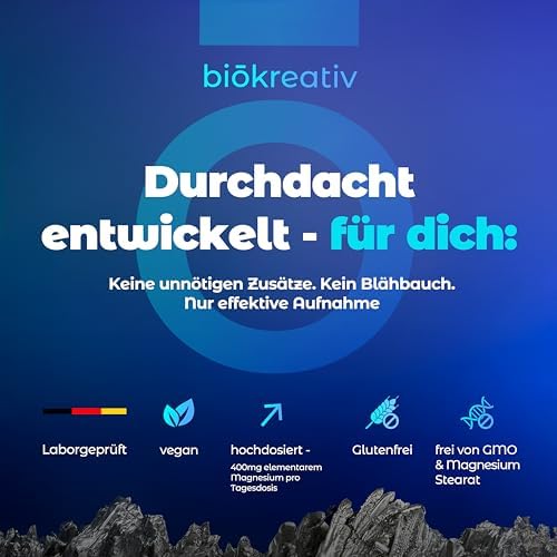 Magnesium Komplex Hochdosiert 180 Kapseln – Vegan & Laborgeprüft für optimale Gesundheit – 400mg pro Tag!