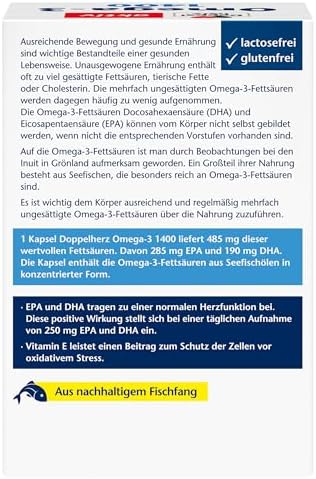 Doppelherz Omega-3 1400 mg Kapseln - Hochdosiertes Konzentrat mit Vitamin E für Herzgesundheit - 90 Stück