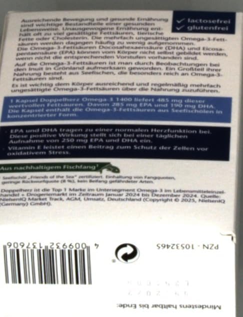 Doppelherz Omega-3 1400 mg Kapseln - Hochdosiertes Konzentrat mit Vitamin E für Herzgesundheit - 90 Stück
