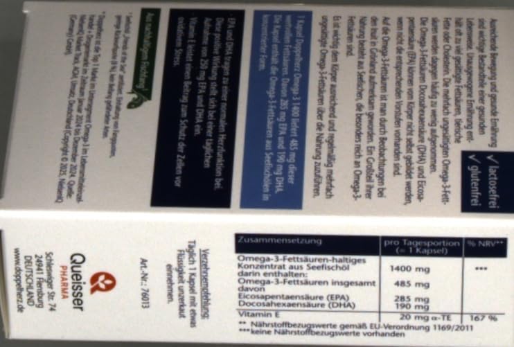 Doppelherz Omega-3 1400 mg Kapseln - Hochdosiertes Konzentrat mit Vitamin E für Herzgesundheit - 90 Stück