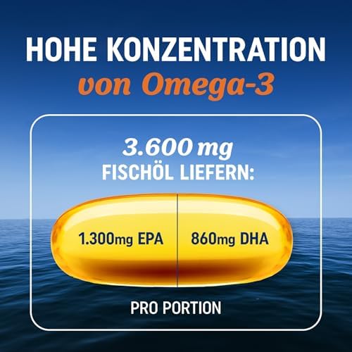 Dreifach Starkes Omega-3 Fischöl 3600 mg – Essenzielle Fettsäuren für Herz und Gehirn, 120 Ct Premium Qualität