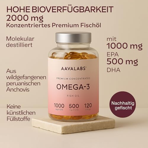 Omega 3 Kapseln Hochdosiert 2000mg – 2 Premium Fischöl Kapseln für optimale Gesundheit – 120 Stück für 60 Tage