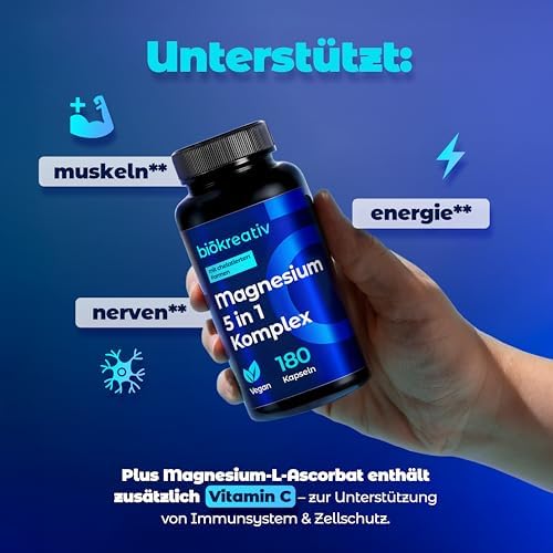 Magnesium Komplex Hochdosiert 180 Kapseln – Vegan & Laborgeprüft für optimale Gesundheit – 400mg pro Tag!