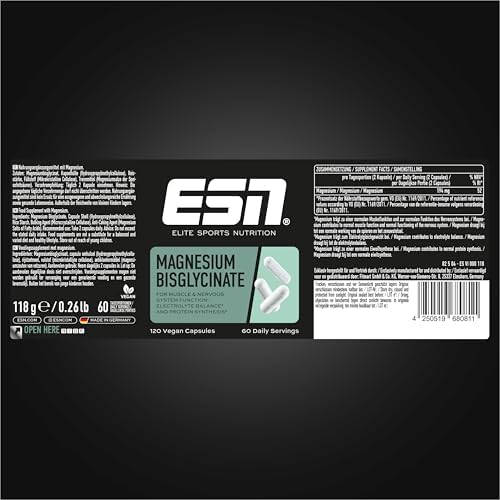 ESN Magnesium Kapseln, 120 Stück, 300 mg pro Portion - Hohe Bioverfügbarkeit für Energie und Wohlbefinden - Made in Germ