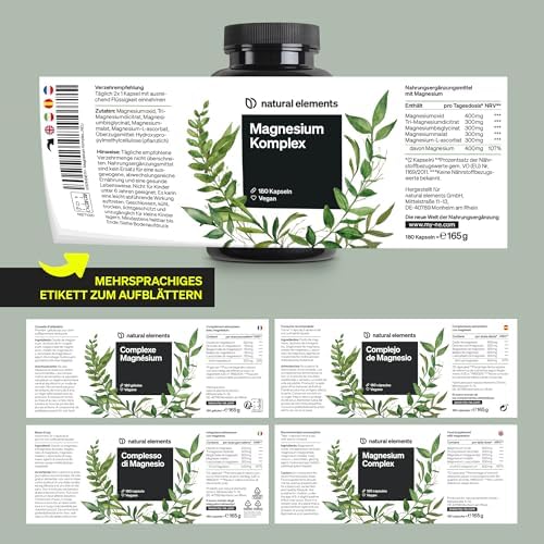 Natural Elements Magnesium Komplex - 400mg hochdosiert, vegan & laborgeprüft für optimale Gesundheit
